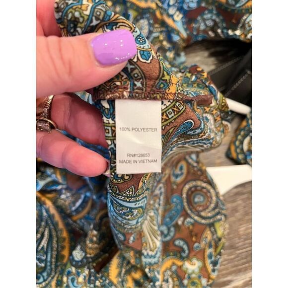 Ellen Weaver Brown & Green Paisley Secretary Bow Button Down Blouse sz 1X NWT - Picture 7 of 7